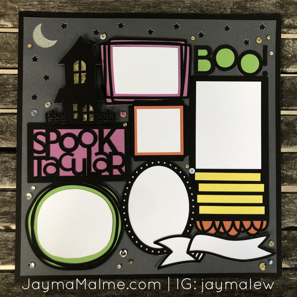 halloween haunted house shaker cricut scrapbook layout