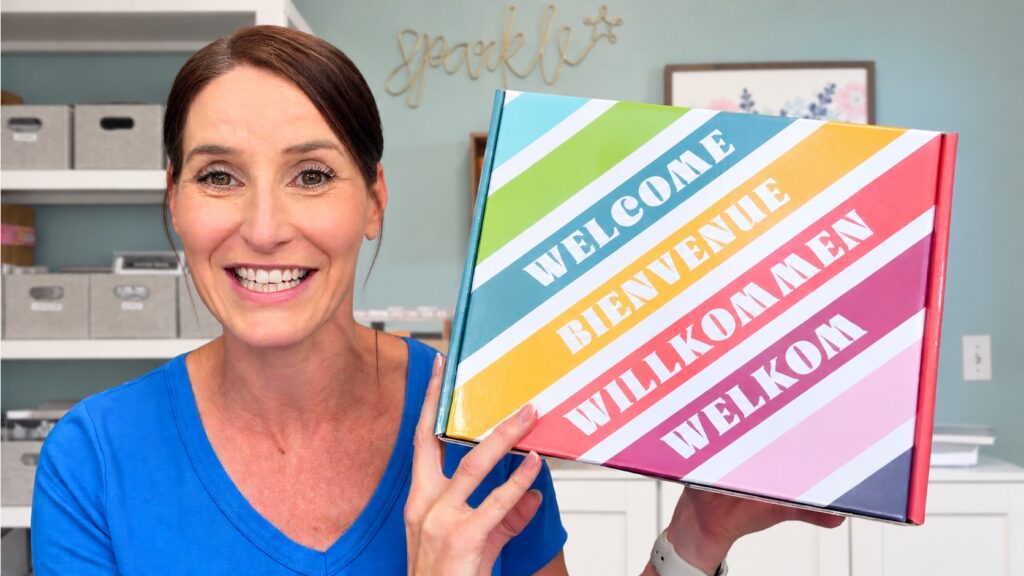 Jayma Malme holding the Stampin' Up! welcome box for new demonstrators